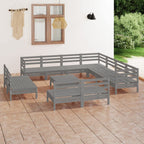 vidaXL Solid Pinewood Patio Lounge Set 12 Piece Garden Outdoor Terrance Backyard Furniture Set Wooden Lounge Sofa Seating Chair Seat Gray