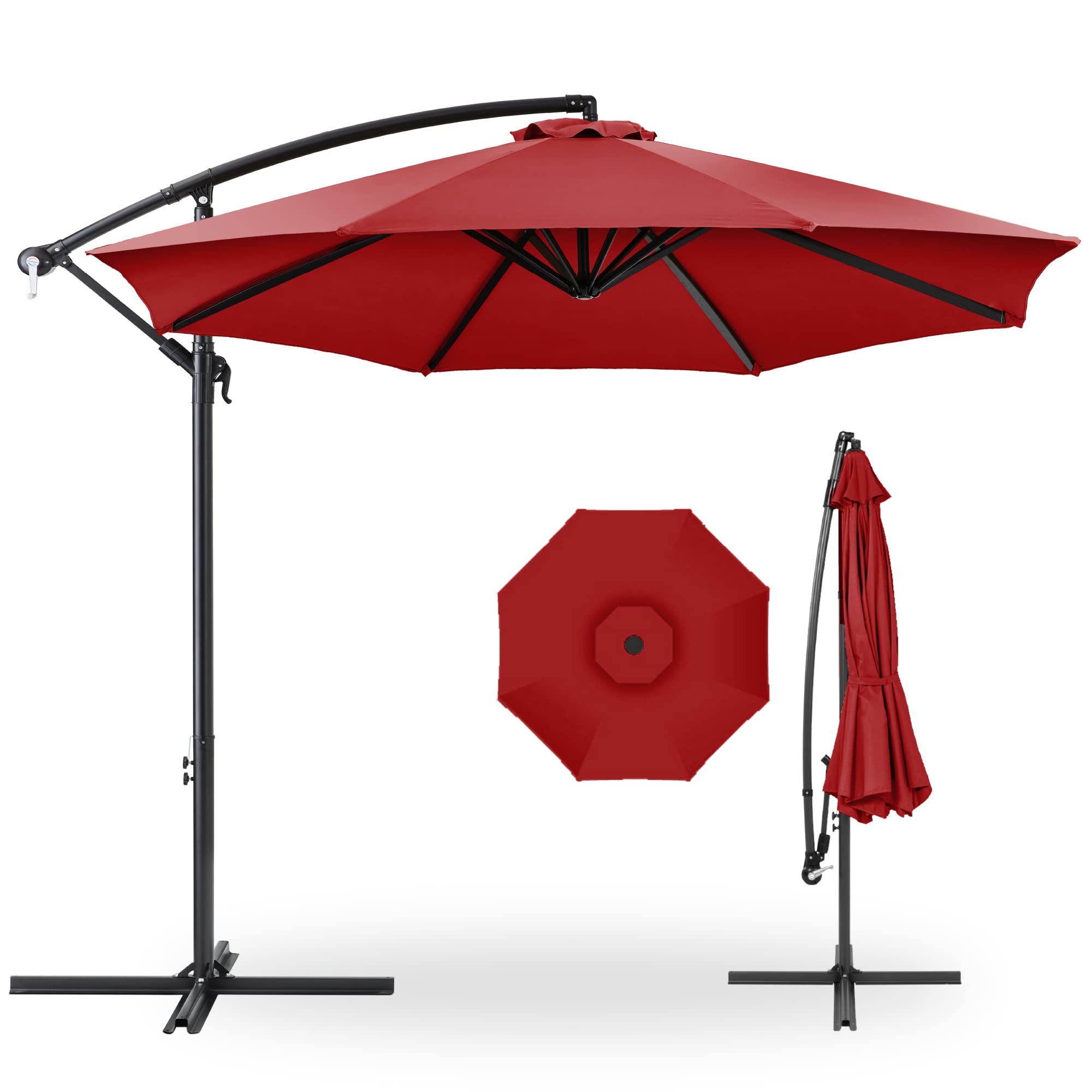Best Choice Products 10ft Offset Hanging Market Patio Umbrella w/Easy Tilt Adjustment, Polyester Shade, 8 Ribs for Backyard, Poo
