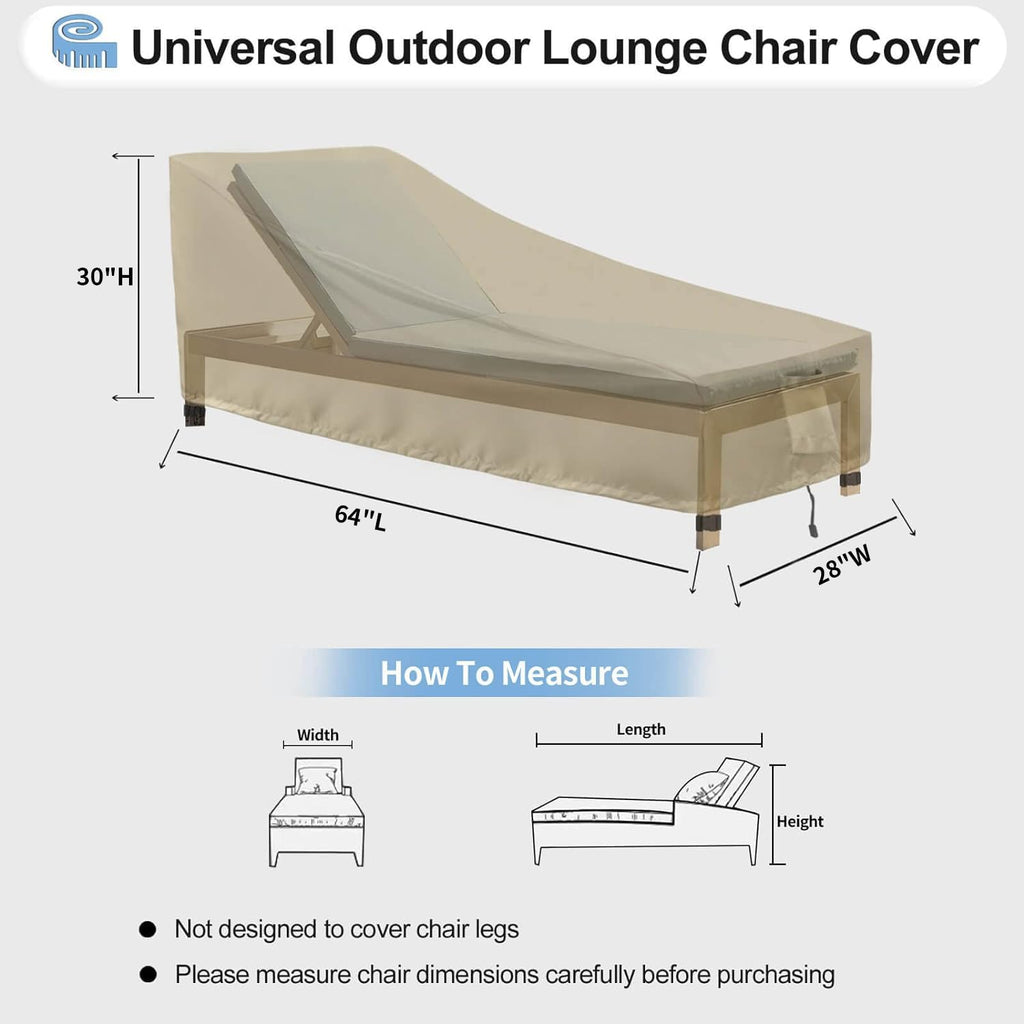Outdoorlines Outdoor Waterproof Patio Chaise Lounge Chair Cover - Uv Resistant Lounger Covers Heavy Duty Weatherproof Patio Sofa Furniture Covers, 2 Packs, 64Wx28Dx30H Inches, Camel