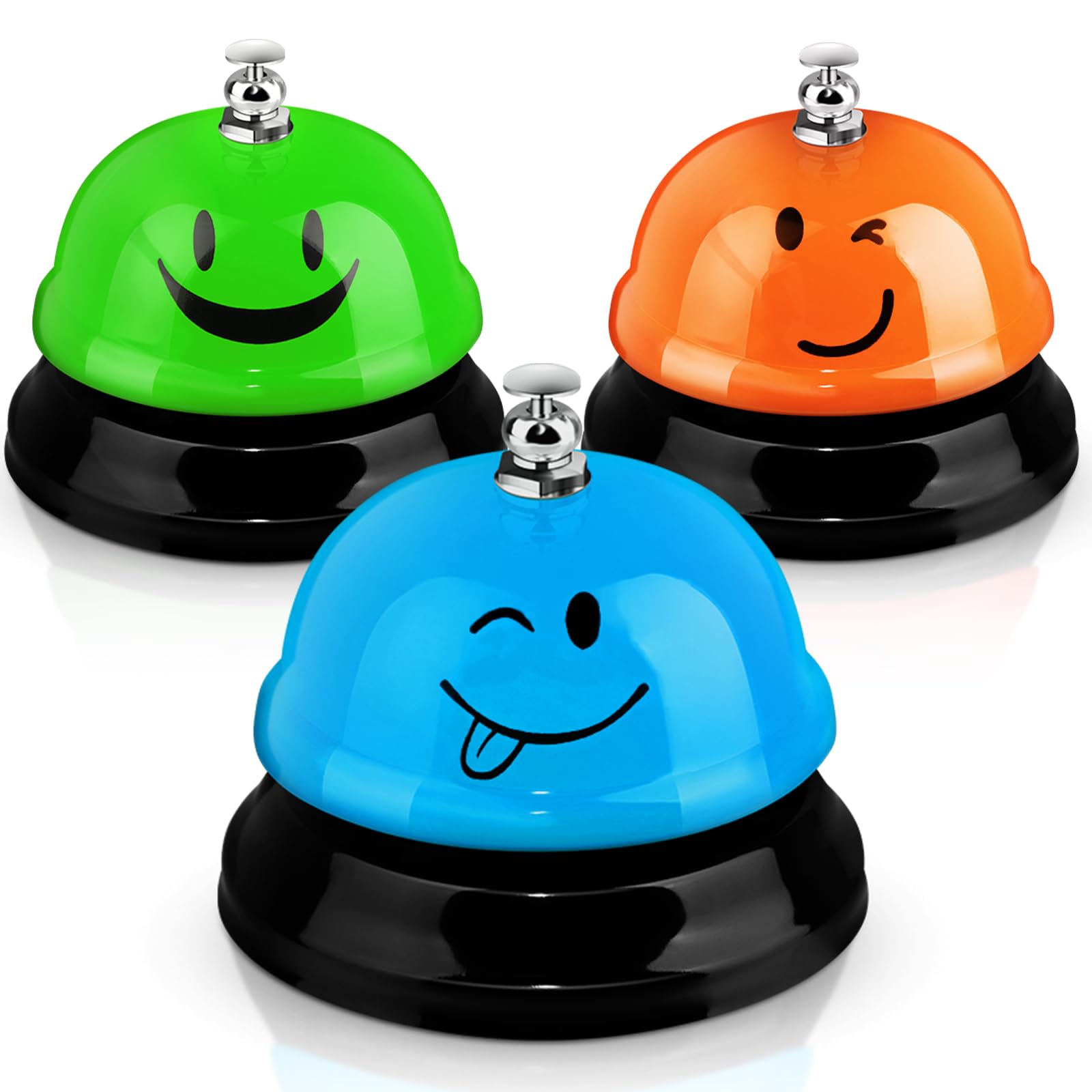 Hotop 3 Pcs Desk Bell For Service Funny Front Desk Smile Face Metal Ringer Call Bell For Kitchen Hotel Restaurant Classroom(Smil