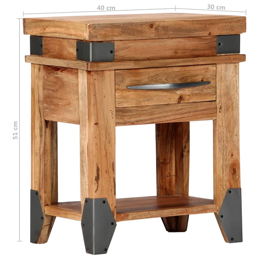 vidaXL Wooden Bedside Cabinet/Couch Table | Industrial Charm | Solid Acacia Wood | Drawer and Shelf | 15.7&quot;x11.8&quot;x20.1&quot;
