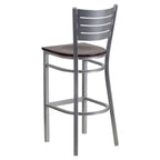 Flash Furniture HERCULES Series Silver Slat Back Metal Restaurant Barstool - Mahogany Wood Seat