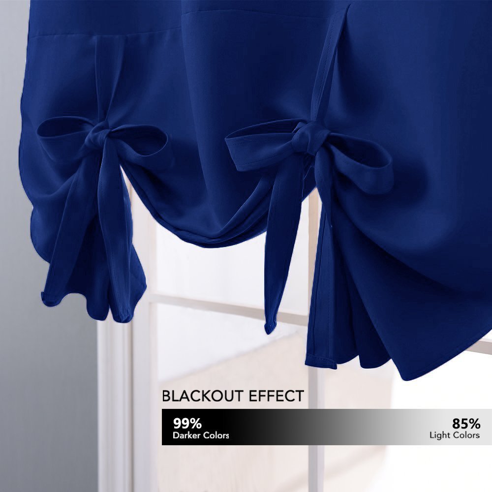 Nicetown Balloon Shades Blackout Curtain - Adjustable Thermal Insulated Tie Up Curtain Panel Valance (Dark Blue, Rod Pocket Pane