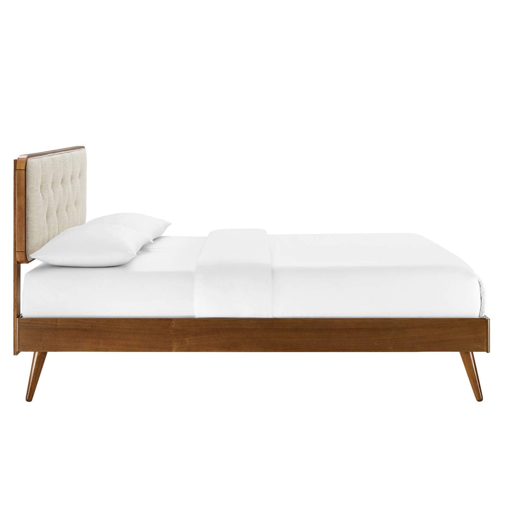 Modway Bridgette Wood Platform Bed With Splayed Legs, Queen, Walnut Beige