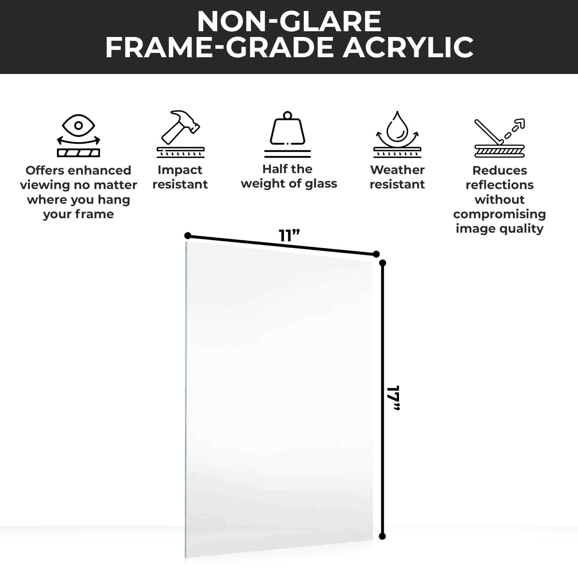 Countryarthouse 11X17 Non-Glare Acrylic Plexiglass Replacement For Picture Frame For 11X17 Photo Frame, Uv-Resistant Non-Glare A