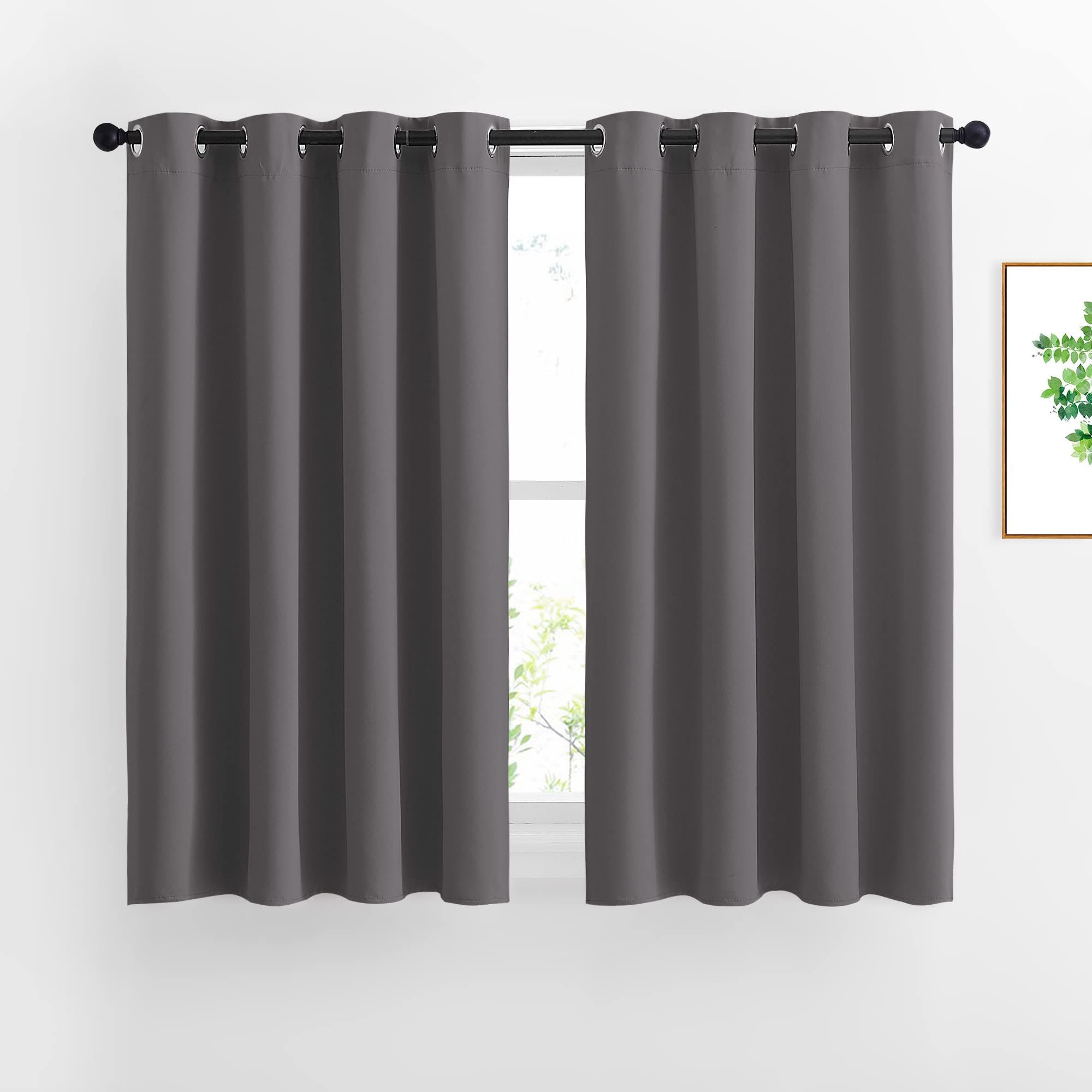 Nicetown Blackout Short Kitchen Window Curtains For Bedroom - Window Treatment Thermal Insulated Solid Grommet Blackout Drapes F