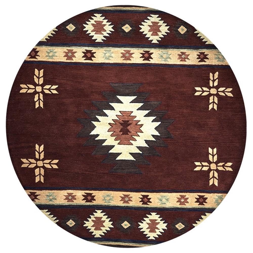 Rizzy Home Alora Decor Ryder 10' Round Tribal Burgundy/Tan/Sage/Navy Hand-Tufted Rug