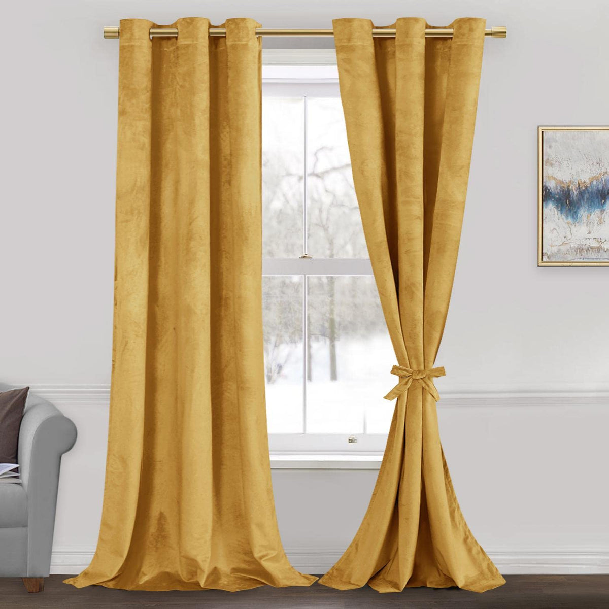 Jiuzhen Velvet Curtains 96 Inch Long For Living Room - Thermal Insualted Room Darkening Grommet Retro Luxury Window Drapes For B