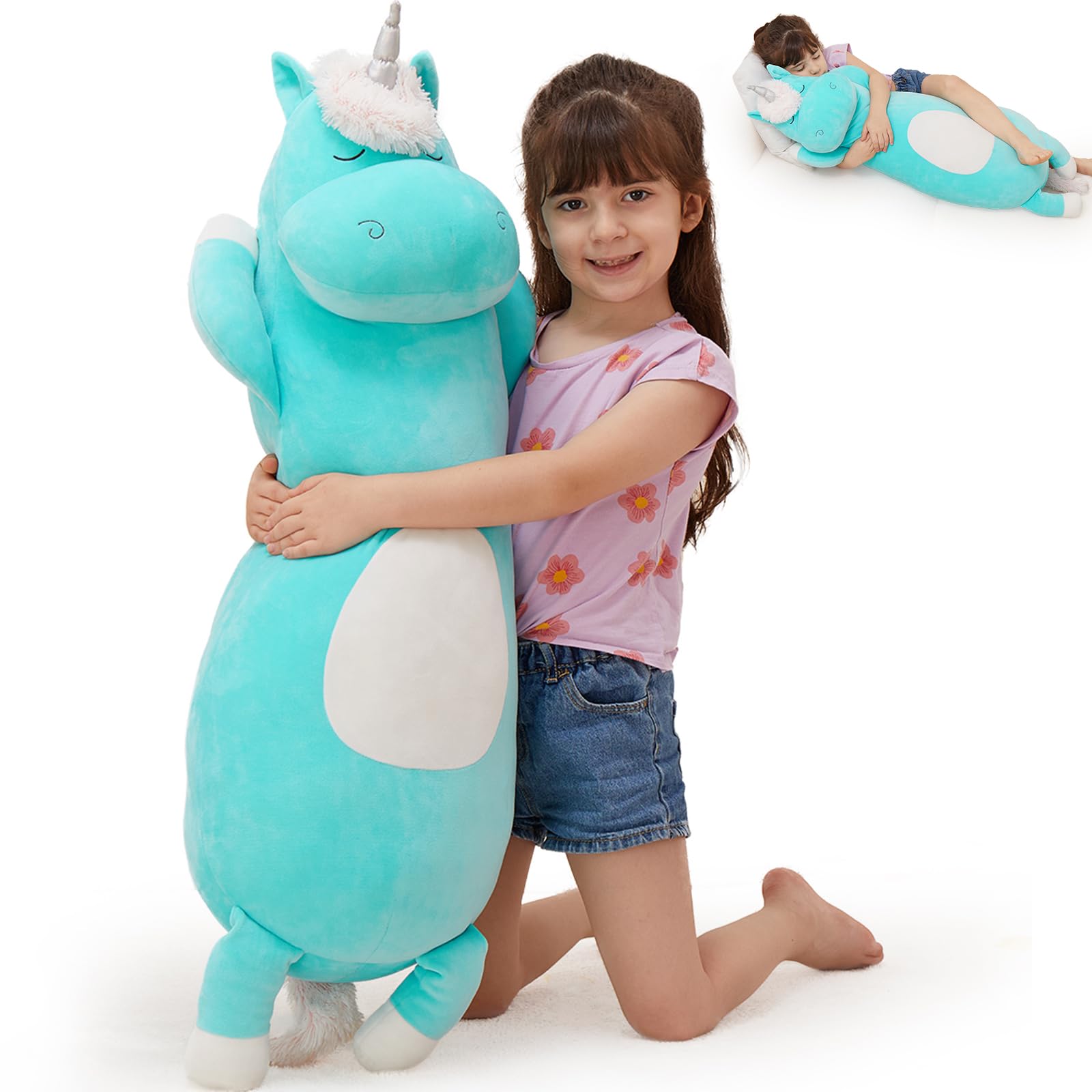 Morismos Plush Unicorn Body Pillow, 36.2 ' ' Giant Unicorn Stuffed Animal, Soft Unicorn Pillow, Long Hugging Plush Toy For Kid G