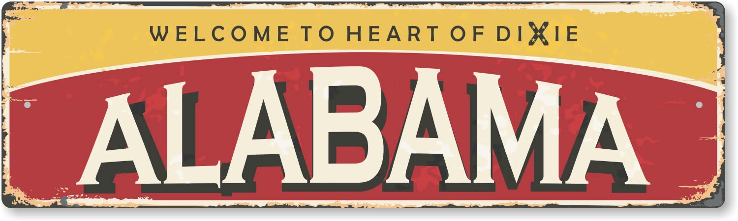Smartsign 4 X 14 Inch Alabama State Vintage Metal Sign Welcome To Heart Of Dixie   , 40 Mil Rustproof Aluminum With Clear Overco