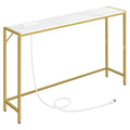 Mahancris Console Table, Narrow Sofa Table, 43.3” Entrance Table With Power Station, Behind Couch Table, Simple Style, For Living Room, Hallway, Entryway, Foyer, Marble And Gold Ctjm112E01
