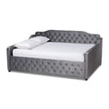Baxton Studio Freda Transitional and Contemporary Grey Velvet Fabric Upholstered and Button Tufted Queen Size Daybed