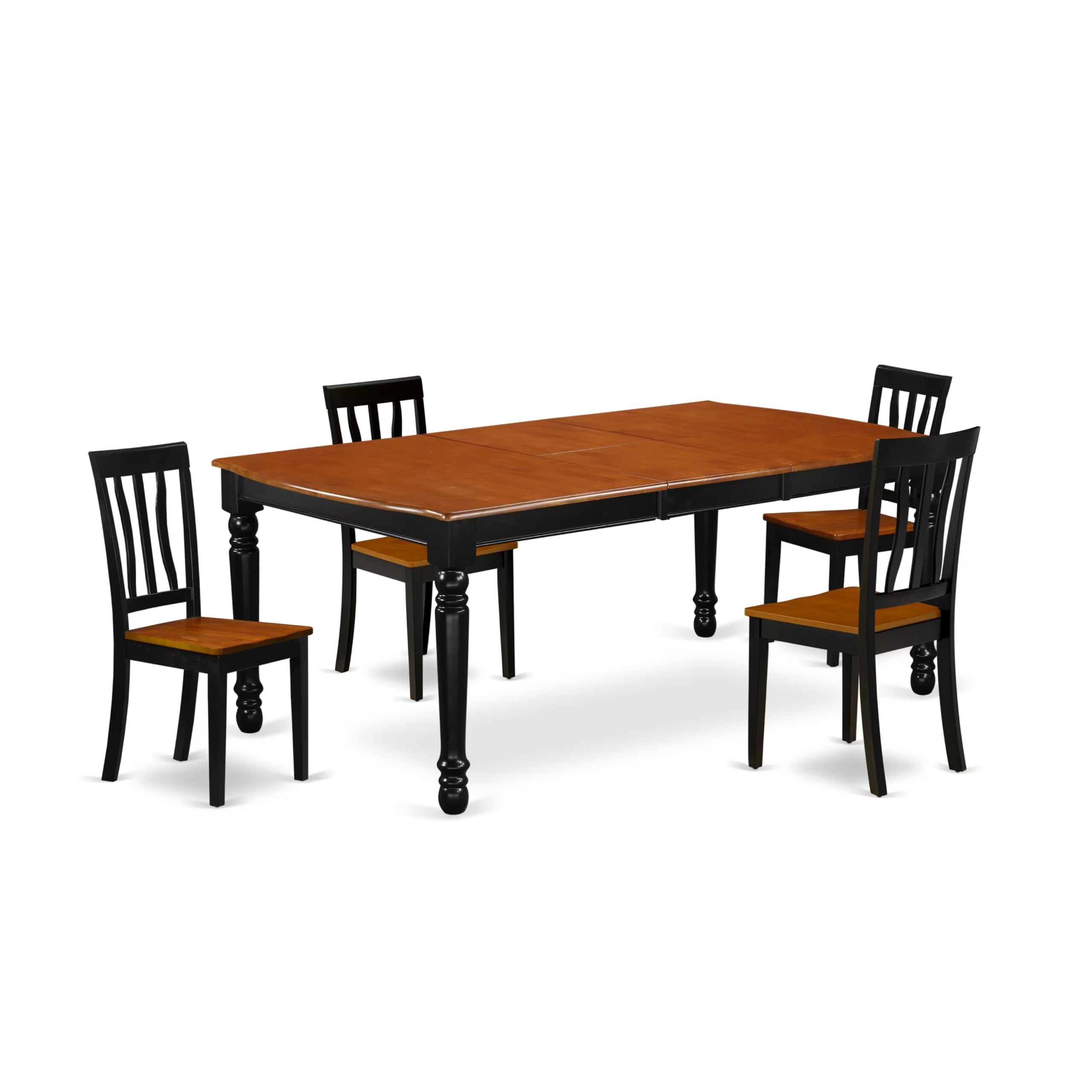 East West Furniture Doan5-Bch-W 5 Piece Dining Table Set For 4 Includes A Rectangle Kitchen Table With Butterfly Leaf And 4 Dinette Chairs, 42X78 Inch, Black & Cherry