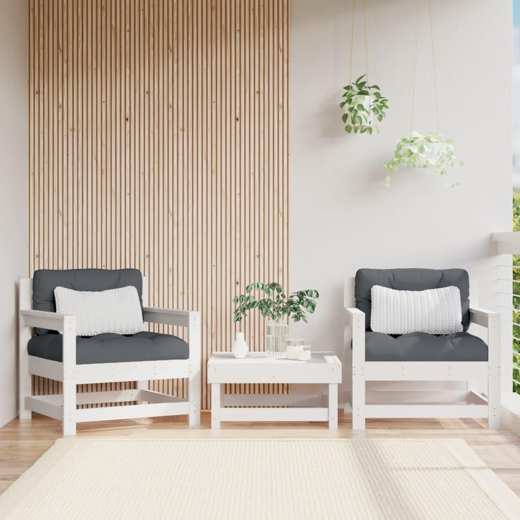 vidaXL Solid Wood Pine Patio Chairs with Cushions - 2 pcs Set, White - Comfortable, Sturdy & Modular Outdoor Seating Ideal for Garden, Patio, Terrace