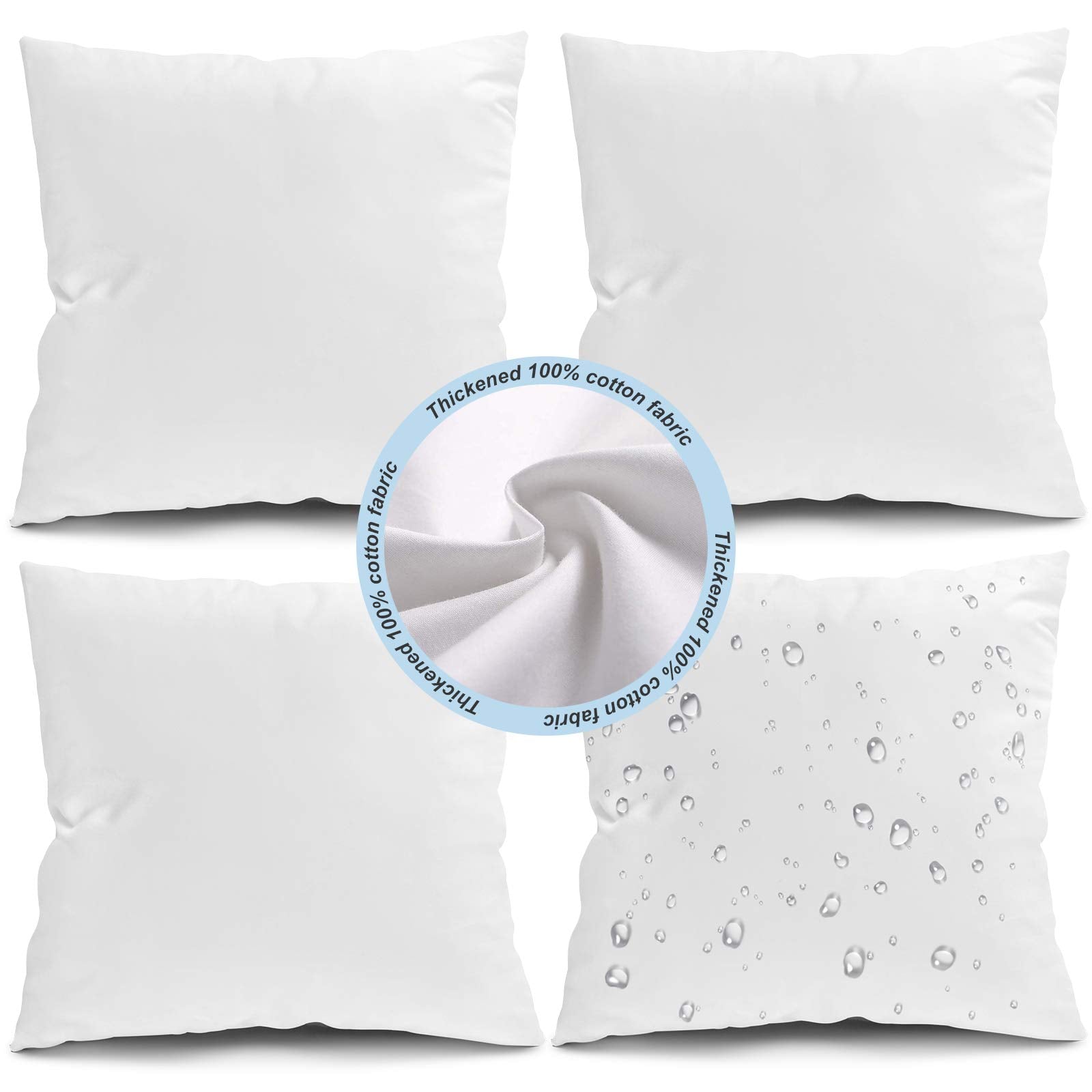 Fixwal Outdoor Pillow Inserts, 16X16 Inch Waterproof Pillows Inserts, 4 Pack Pillow Form For Patio, White