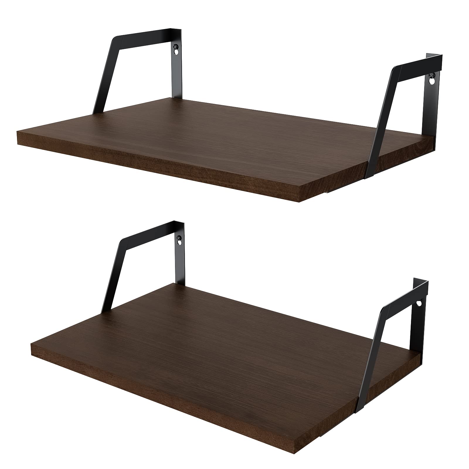 Sriwatana Floating Shelves Wall Mounted Set Of 2 Rustic Wood Shelves With Large Capacity(Dark Walnut)