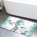 Rustic Farmhouse Bath Rug, Farm Teal Daisy Floral Flowers and Butterfly on Country Wooden Bath Mat Turquoise Blue Kitchen Rug Fl