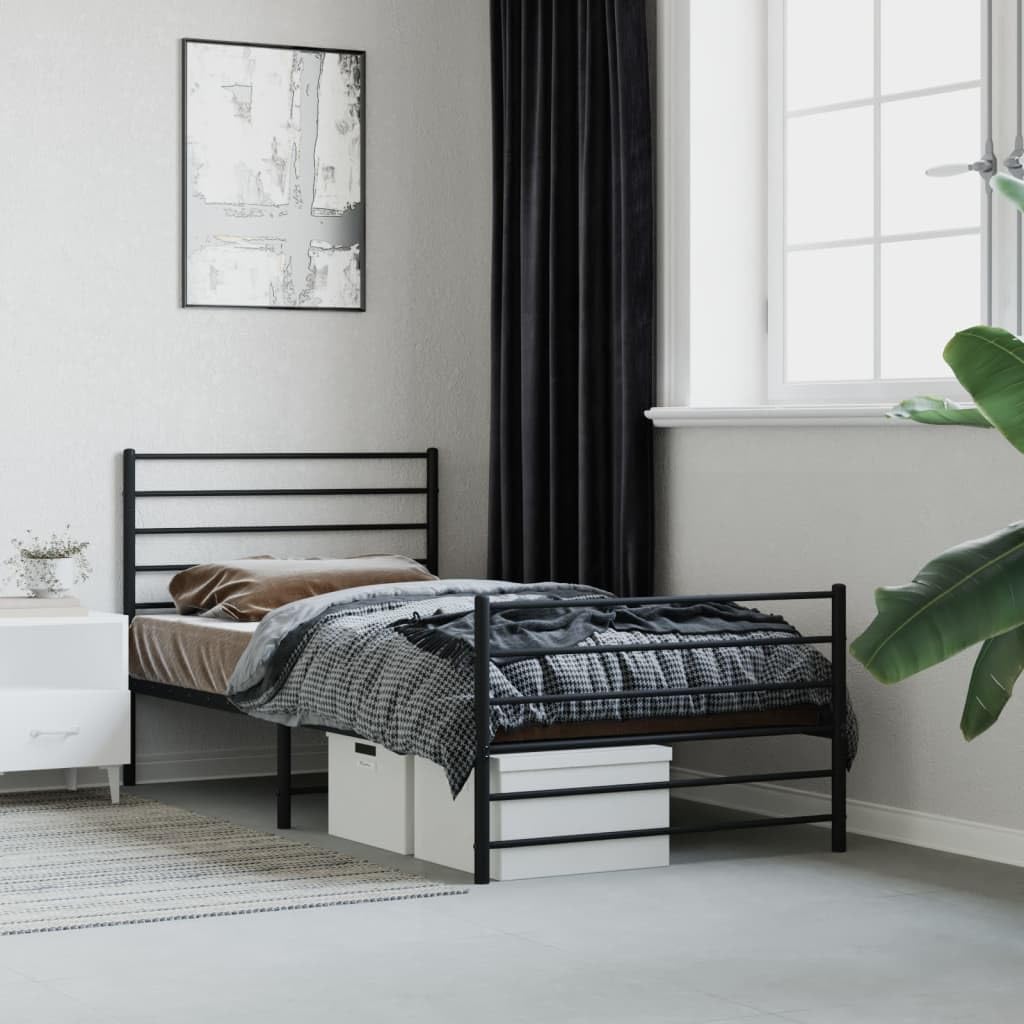 vidaXL 12 Inch Twin XL Metal Bed Frame with Headboard & Footboard, No Box Spring Needed, Noise Free Platform Bed Frame with Steel Slats, Easy Assembly, Under Bed Storage, Minimalist, Black