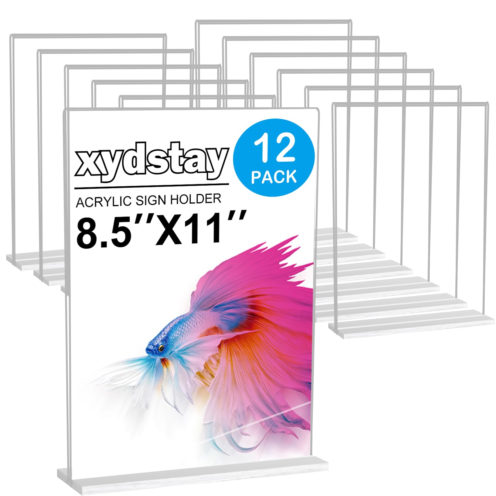 Xydstay 12Pack Acrylic Sign Holder 8.5 X 11, Vertical T Shape Clear Plastic Paper Sign Holder, Menu Holder Display Stand, Flyer