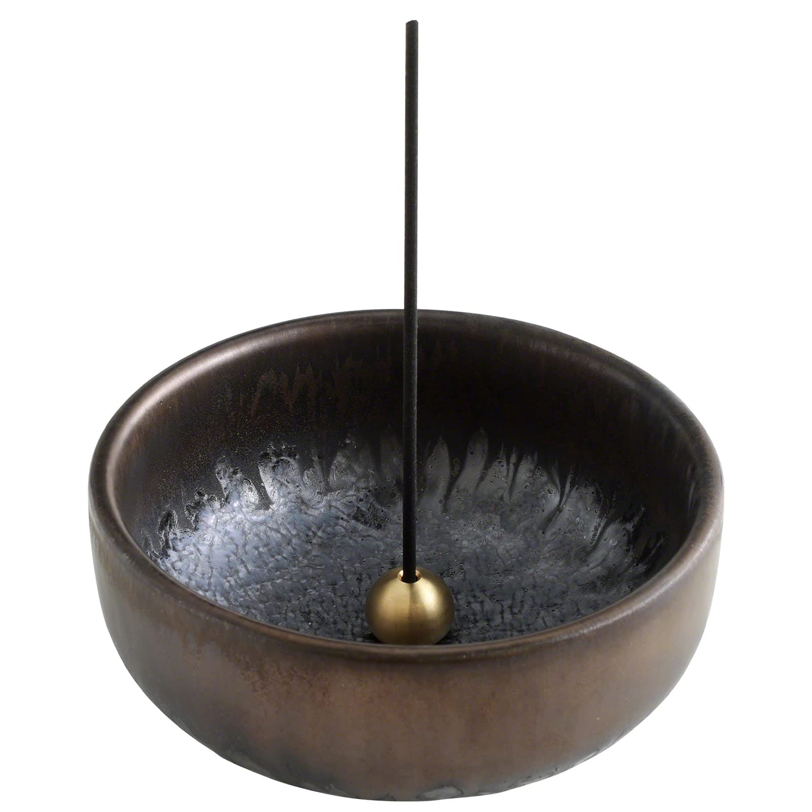 Asayu Japan Zen Incense Holder for Sticks 3.9 inch (100mm) 100% Made in Japan, Metallic Black, Brown and Gold, Ceramic Incense B