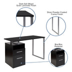 Flash Furniture Harwood Dark Ash Wood Grain Finish Computer Desk With Two Drawers And Silver Metal Frame