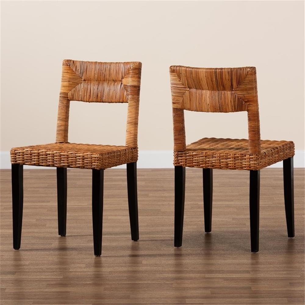 bali & pari Manrico 18.1&quot; Wood & Rattan Dining Chair in Dark Brown (Set of 2)