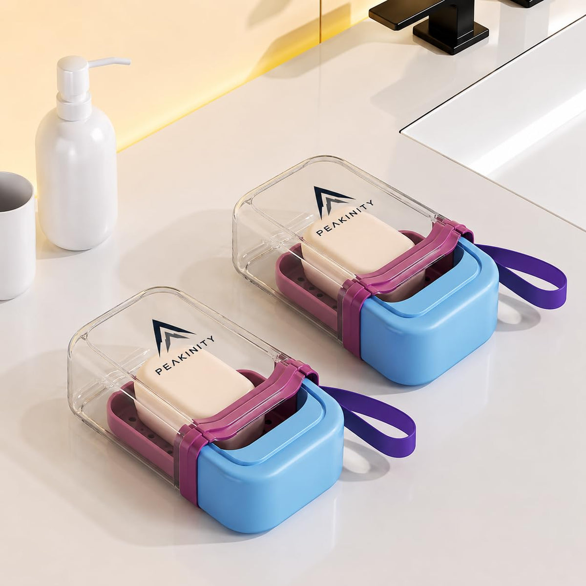PEAKINITY Travel Soap Case with Drain Tray & Lid | Portable Soap Holder Box for Bathroom, Gym, Camping & Travel | Leakproof Soap