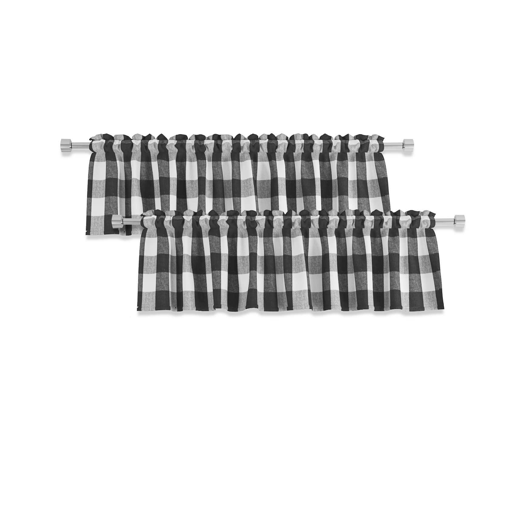 2 Pack Buffalo Check Valances Curtains For Living Room Windows 18' Long Classic Gingham Plaid Bedroom Bathroom Rod Pocket Count