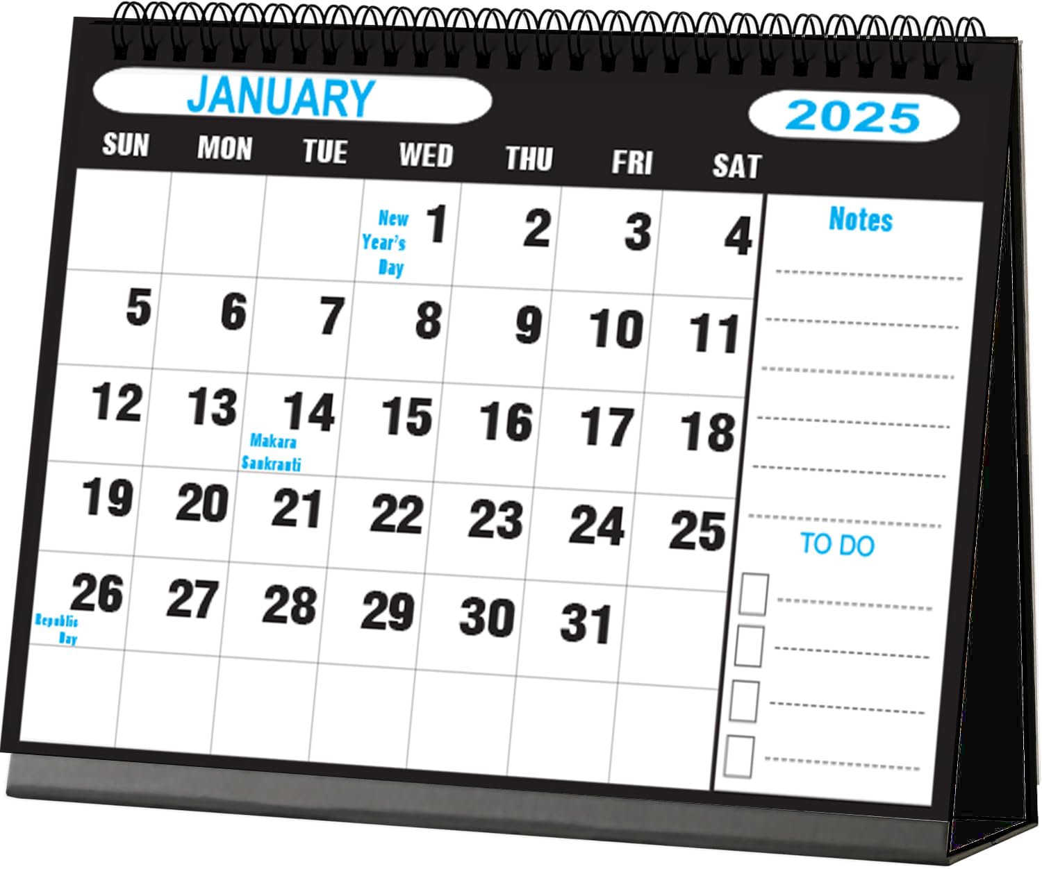 AccuPrints 2025 -Size 5.8 by 8.2 inch Offices Desk Calendar Large Dates with Space for Marks/Notes-Blacl Color
