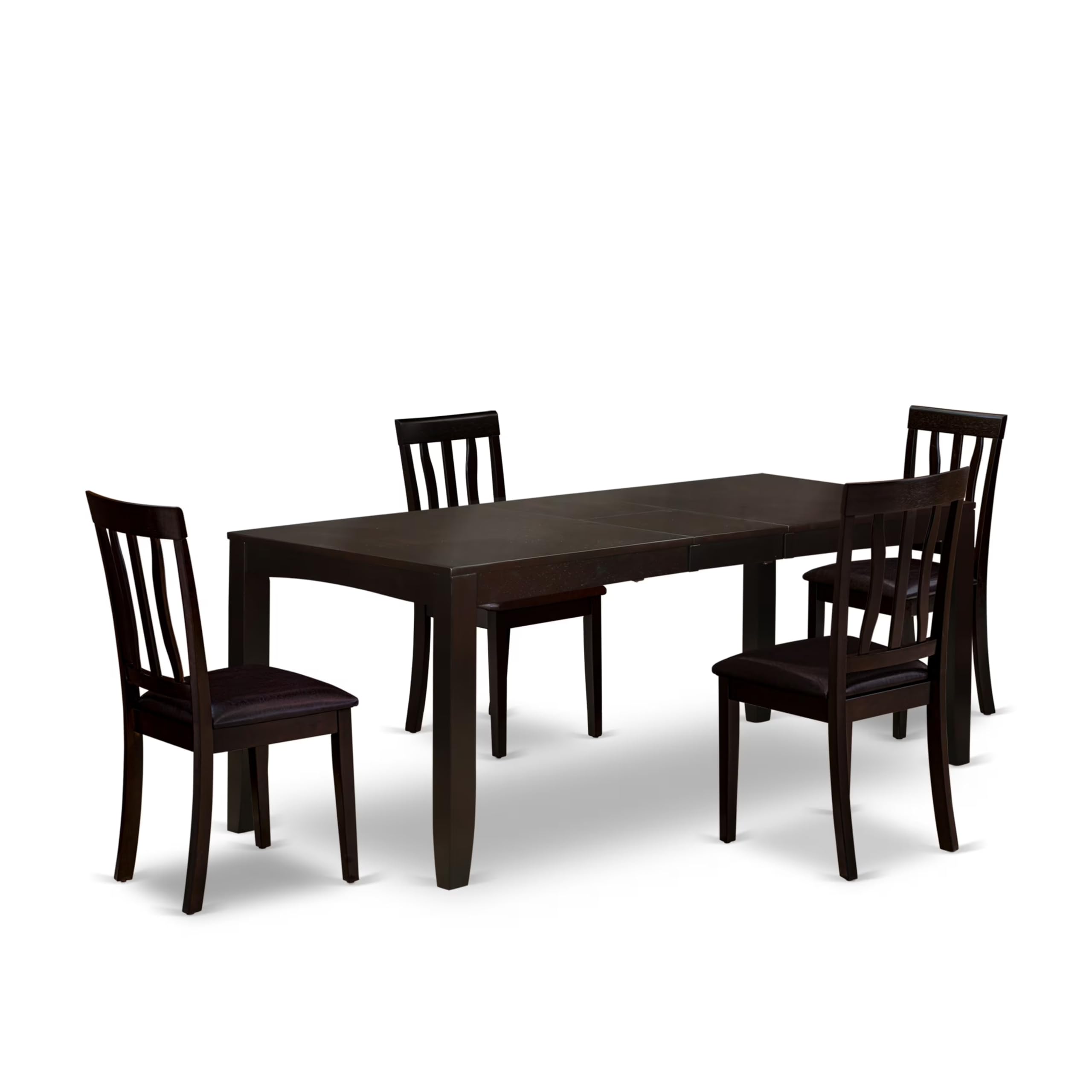 East West Furniture LYAN5-CAP-LC Lynfield 5 Piece Modern Set Includes a Rectangle Wooden Table with Butterfly Leaf and 4 Faux Leather Kitchen Dining Chairs, 36x66 Inch, Cappuccino