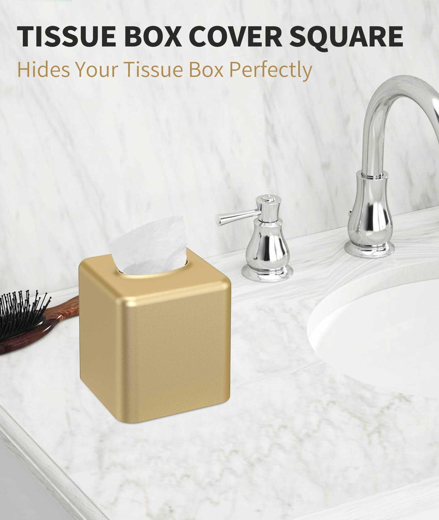 Livelab Tissue Box Cover, Square Metal Tissue Box Holder Modern Decor Facial Napkin Holder Tissue Box Dispenser For Bathroom Van