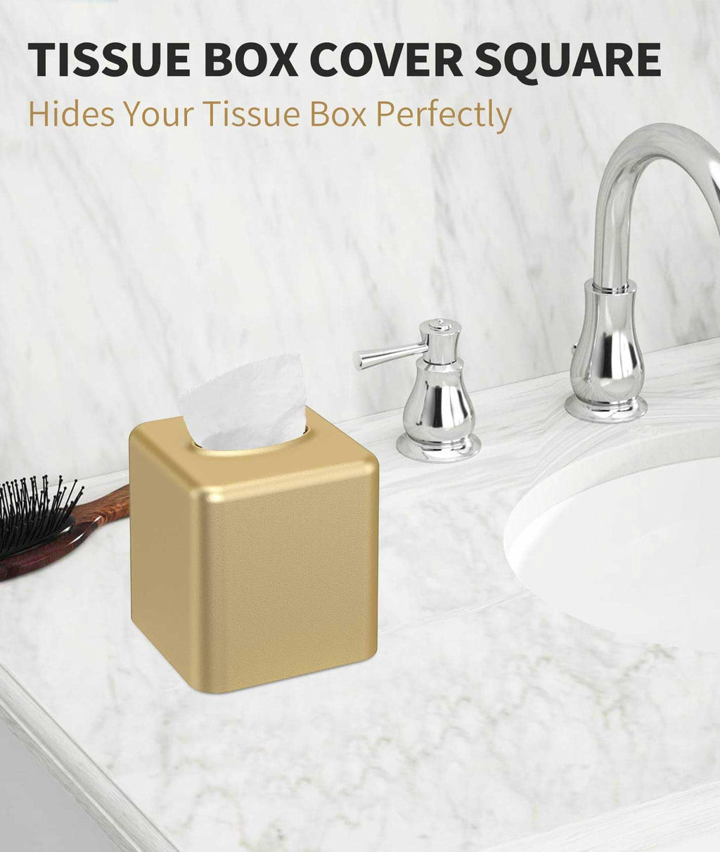 Livelab Tissue Box Cover, Square Metal Tissue Box Holder Modern Decor Facial Napkin Holder Tissue Box Dispenser For Bathroom Van