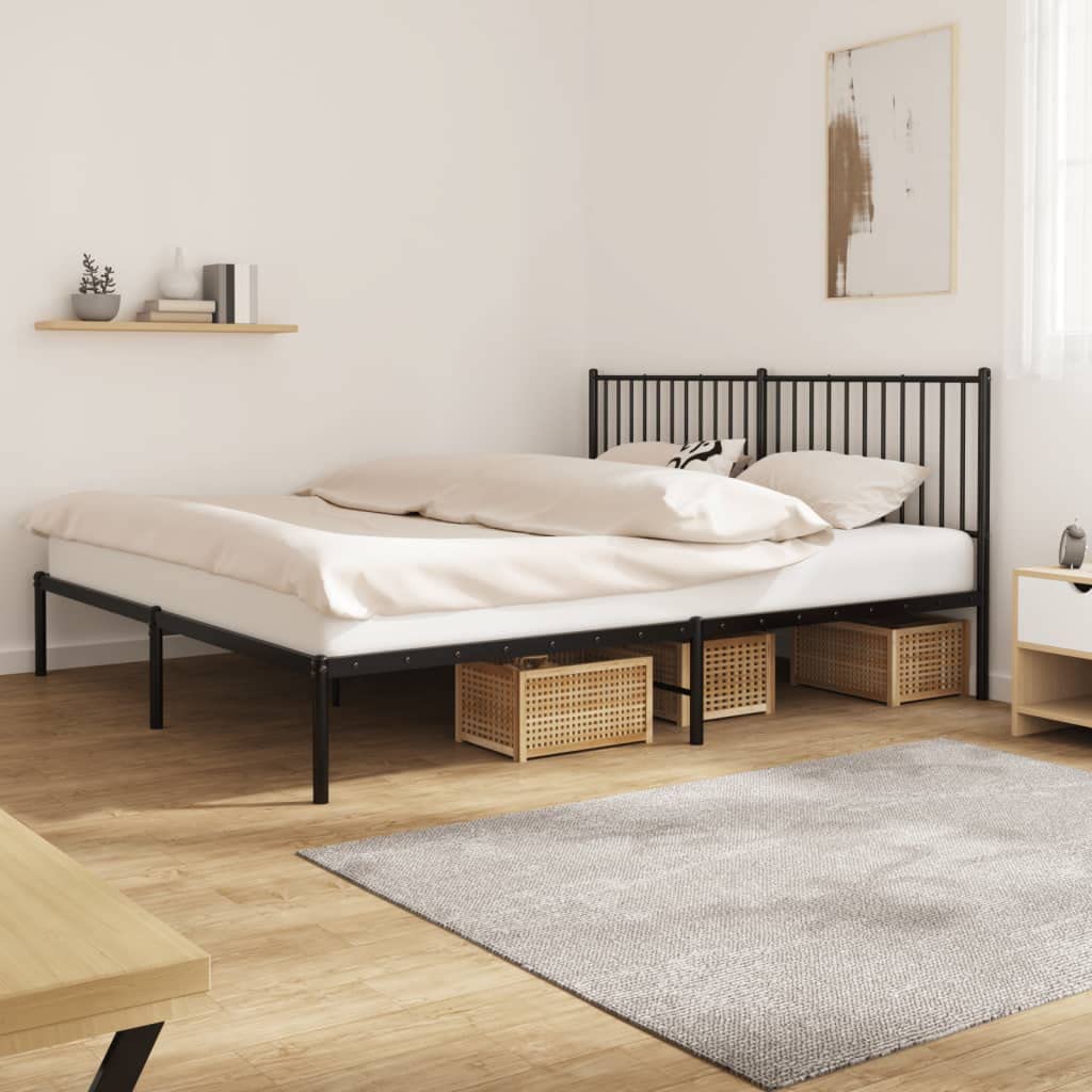 vidaXL Classic Bed Frame with Headboard, Robust Powder-Coated Steel Construction, Extra Under Bed Storage, Elegant Design, Easy Assembly, Black, 72"x83.9"