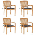 vidaXL Stacking Patio Chairs Set of 4 - Comfortable Seating with Cushions - Made from Weather-Resistant and Durable Solid Teak Wood - Suitable for Indoor and Outdoor Use - Natural Finished
