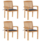 vidaXL Stacking Patio Chairs Set of 4 - Comfortable Seating with Cushions - Made from Weather-Resistant and Durable Solid Teak Wood - Suitable for Indoor and Outdoor Use - Natural Finished