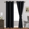 Jiuzhen Black Blackout Curtains With Tiebacks - Thermal Insulated, Light Blocking And Noise Reducing Grommet Curtain Drapes For Bedroom And Living Room, Set Of 2 Panels, 42 X 84 Inches Long