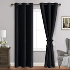 Jiuzhen Black Blackout Curtains With Tiebacks - Thermal Insulated, Light Blocking And Noise Reducing Grommet Curtain Drapes For Bedroom And Living Room, Set Of 2 Panels, 42 X 84 Inches Long