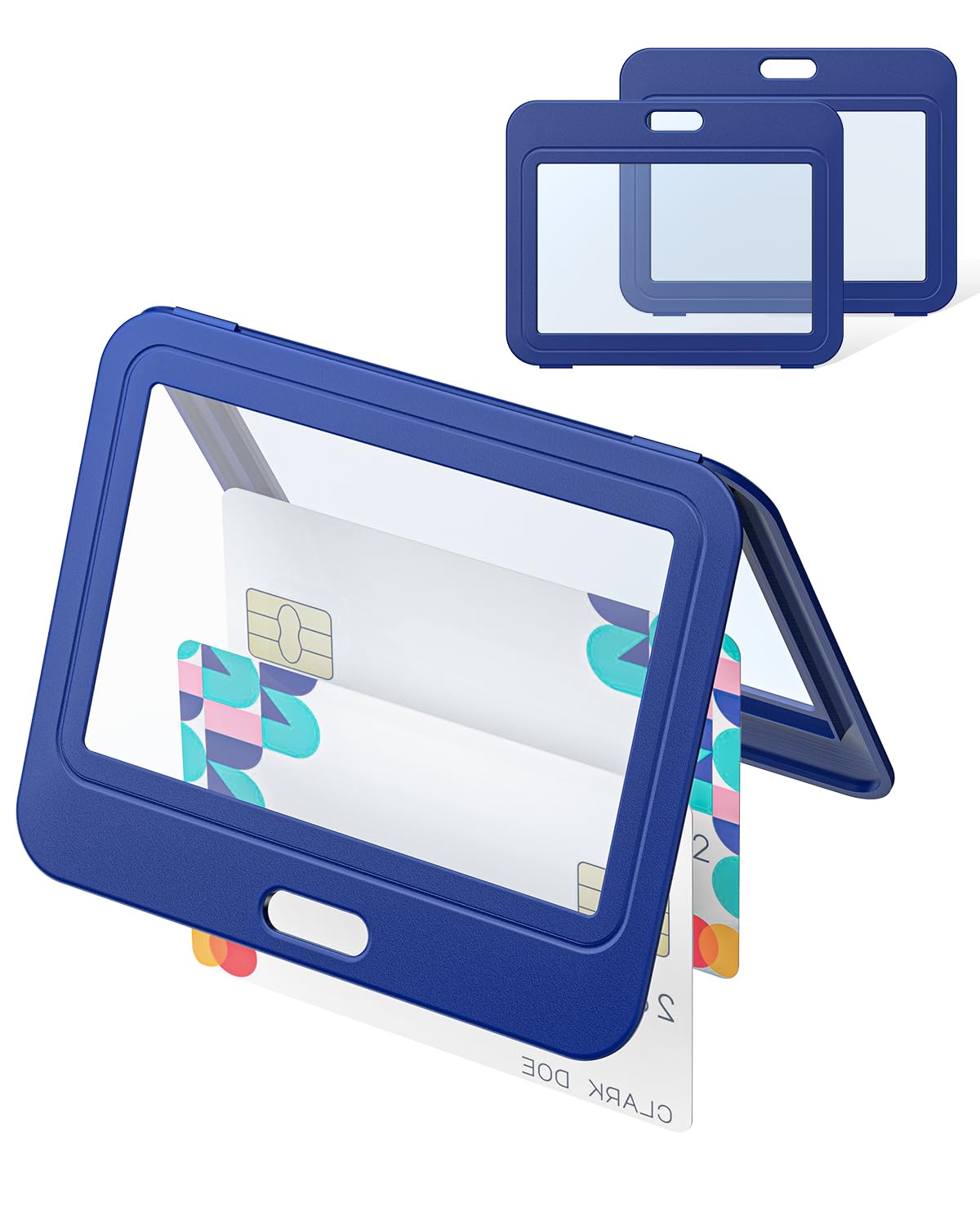 Uniclife 3 Pack Id Badge Holder With Double-Sided Windows Horizontal Hard Plastic Case Blue Card Protector Pouch For Office Scho