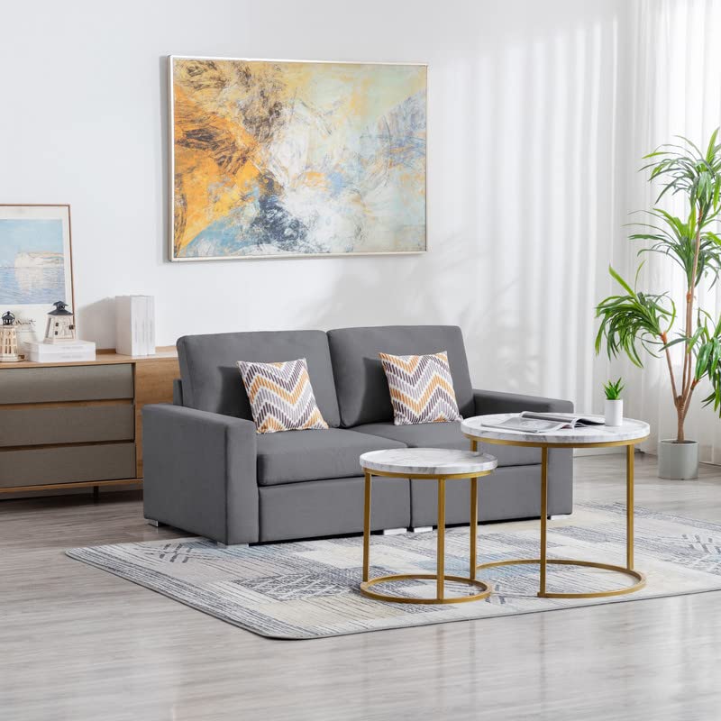 Lilola Home Nolan Gray Linen Fabric Loveseat with Pillows and Interchangeable Legs