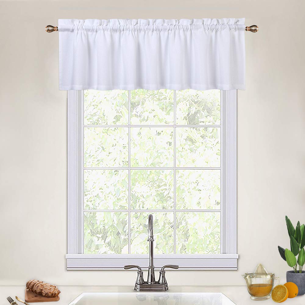 CAROMIO White Valances for Kitchen Windows, Waffle Woven Textured Valance Curtains for Bathroom Short Half Window Cafe Curtains,