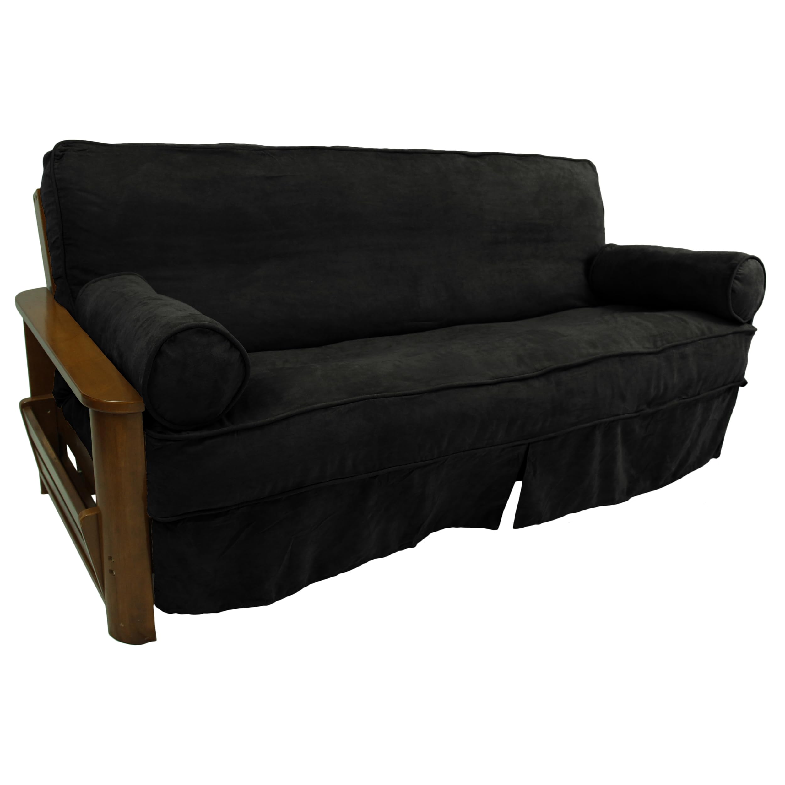 Blazing Needles Solid Microsuede Double Corded 8" to 9" Futon Slipcover Set with 2 Bolster Pillows (Set of 3), Full, Black