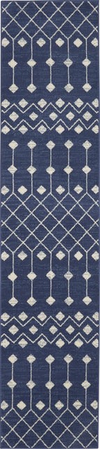 Nourison Grafix Moroccan Navy 2'3' X 7'6' Area Rug, Easy Cleaning, Non Shedding, Bed Room, Living Room, Dining Room, Kitchen (