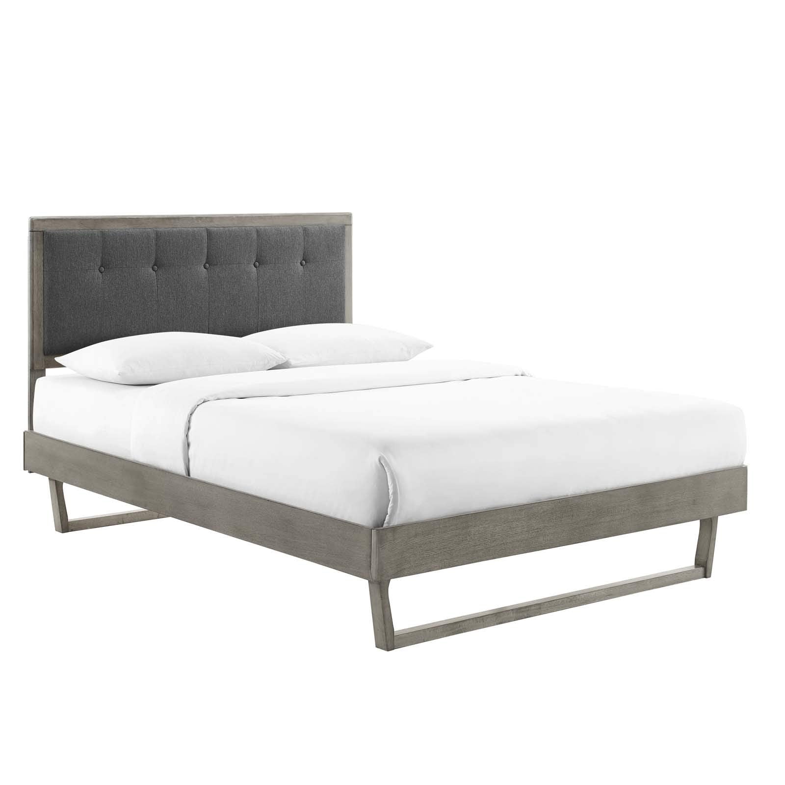 Modway Willow Wood Platform Bed With Angular Frame, Queen, Gray Charcoal