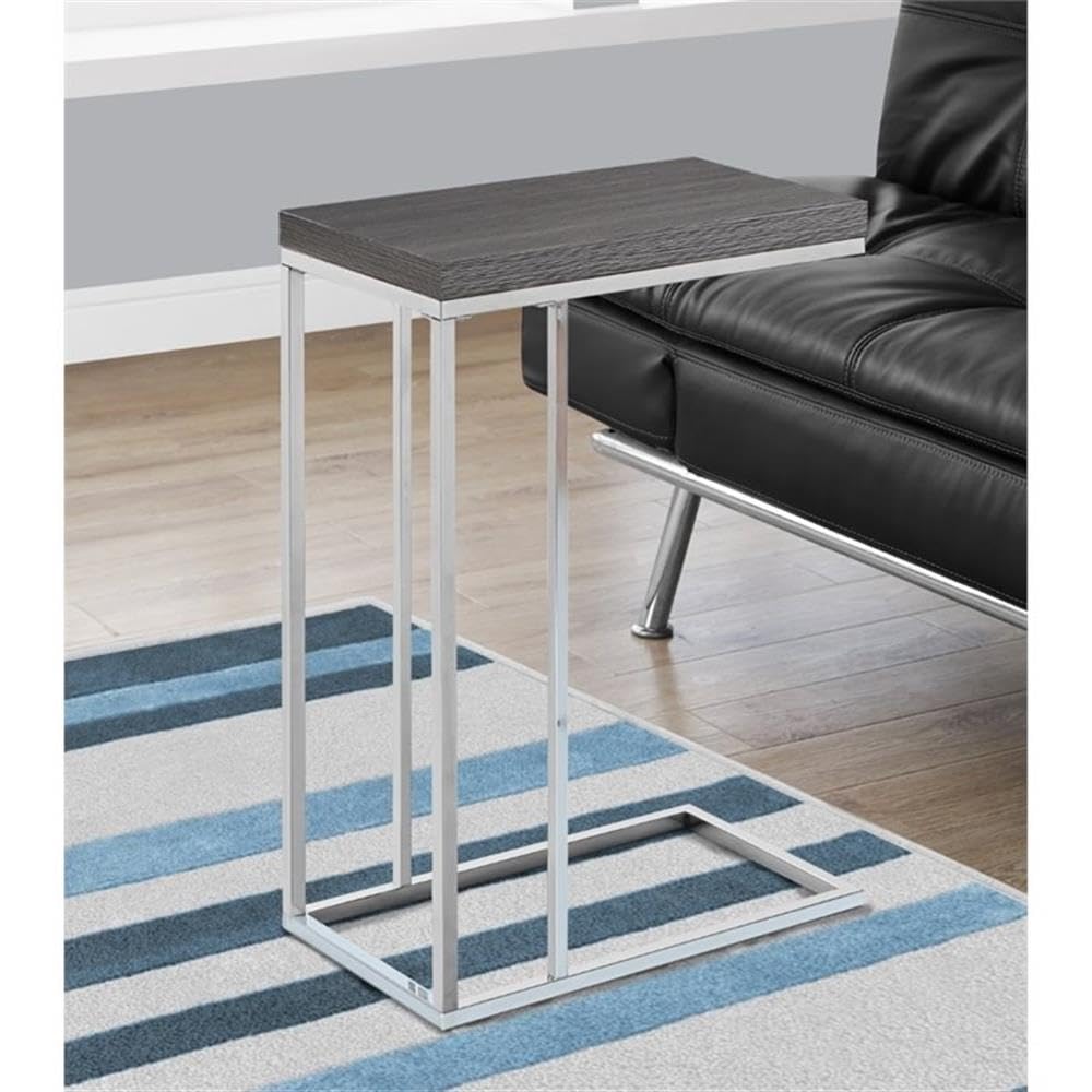 Monarch Specialties 3228, C-Shaped, End, Side, Snack, Living Room, Bedroom, Laminate, Contemporary, Modern Accent Table-Grey With Chrome Metal, 10.25&quot;L X 18.25&quot;W X 25.25&quot;H, Gray
