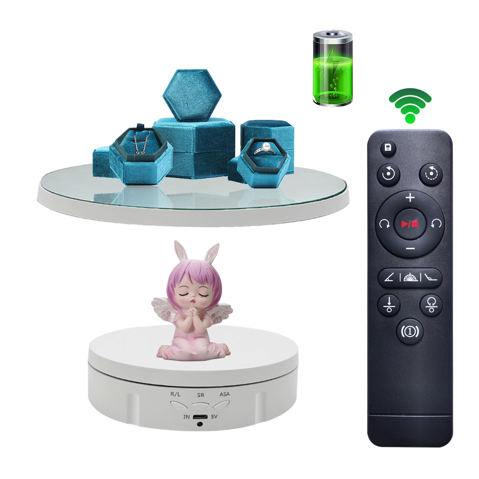 JAYEGT 2 in 1 Motorized Rotating Display Stand with 5.74 /8.66 inch Replacement Mirror Cover,Max 22lbs Load with Remote controll