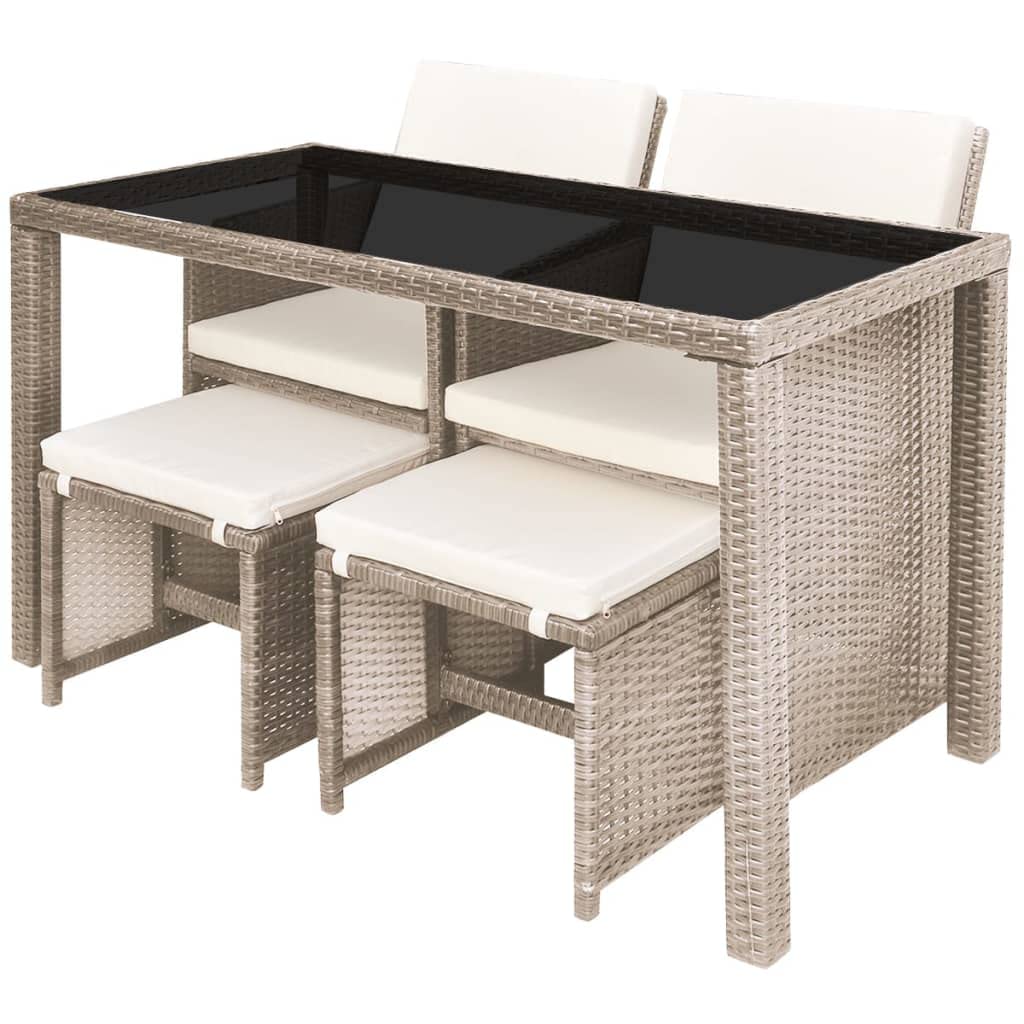 vidaXL Patio Furniture Set 5 Piece, Table and Chair for Garden Balcony Porch, Outdoor Dining Set with Cushions, Stool, Poly Rattan Beige