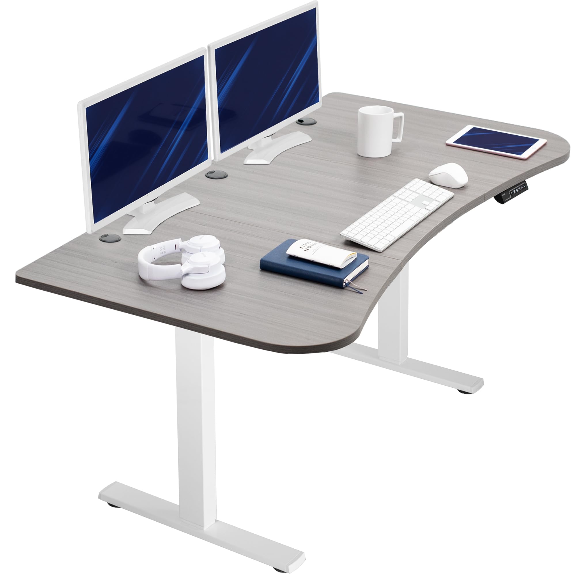 VIVO Electric 63 x 32 in Standing Desk, Memory Height Adjustment, 1B Series, Holds 220 lbs, Dark Gray Top White Frame, DESK-KIT-
