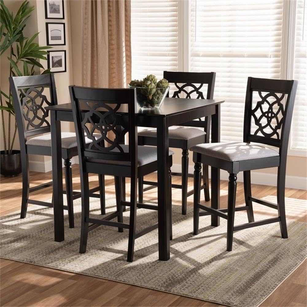 Baxton Studio Arden Grey Upholstered Espresso Wood 5-Piece Pub Set