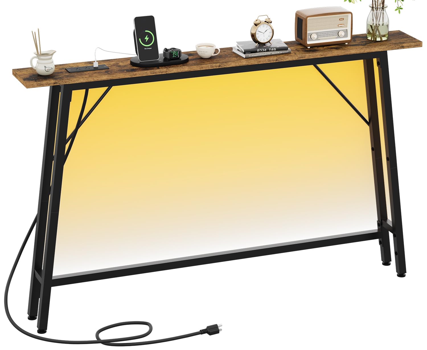 Asgolion 47 ' ' Skinny Console Table With Charging Station And Led Light, Narrow Sofa Table With Power Outlets And Type C & Usb