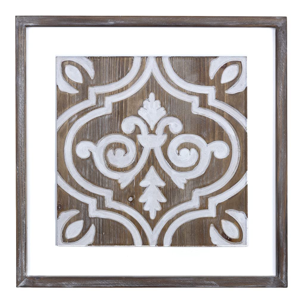 HomeRoots Multi MDF Wooden Gray and Beige Ethnic Tile Wall Plaque